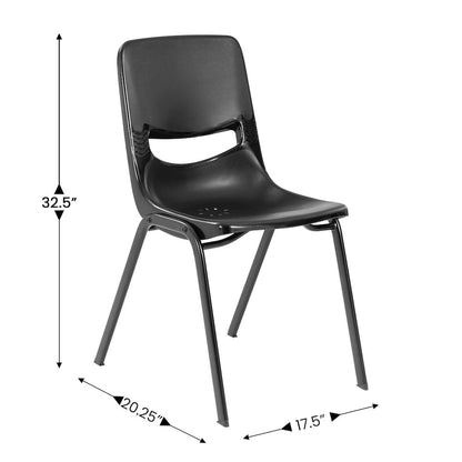 Classroom Stack Chair with Powder-Coated Frame and Black Ergonomic Back and Seat
