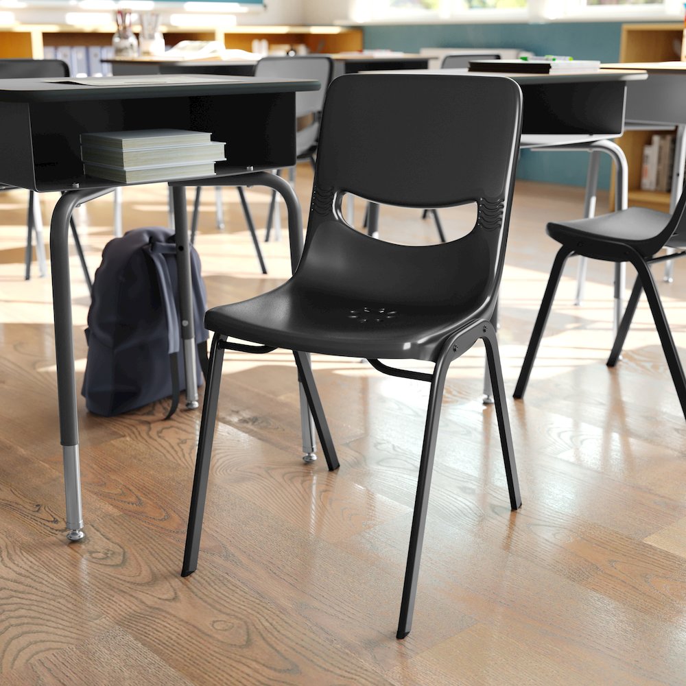 Classroom Stack Chair with Powder-Coated Frame and Black Ergonomic Back and Seat