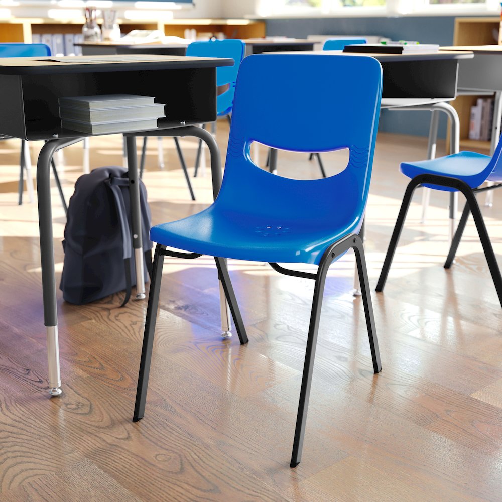 Classroom Stack Chair with Powder-Coated Frame and Navy Ergonomic Back and Seat