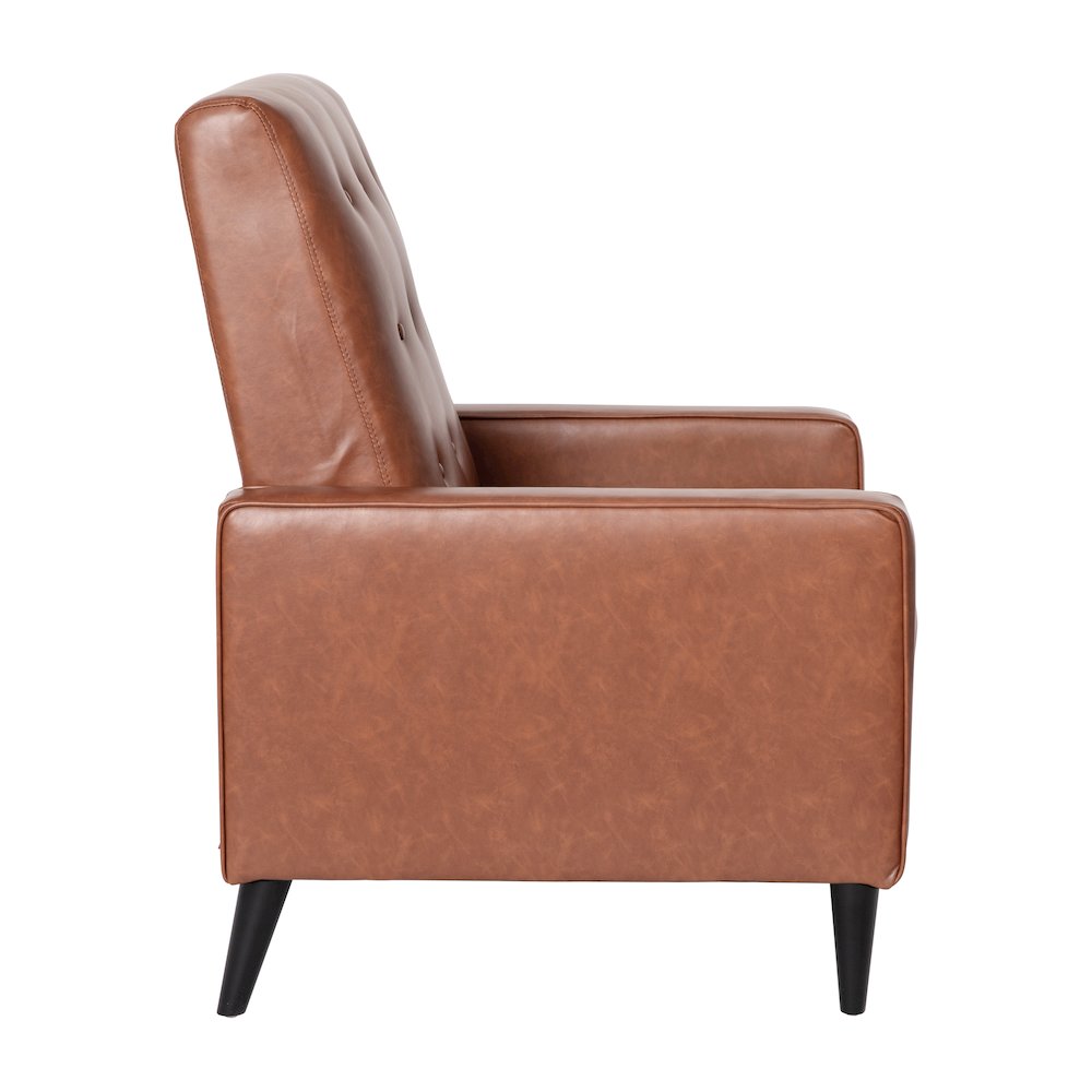 Upholstered Button Tufted Pushback Recliner in Cognac Brown for Residential, Use