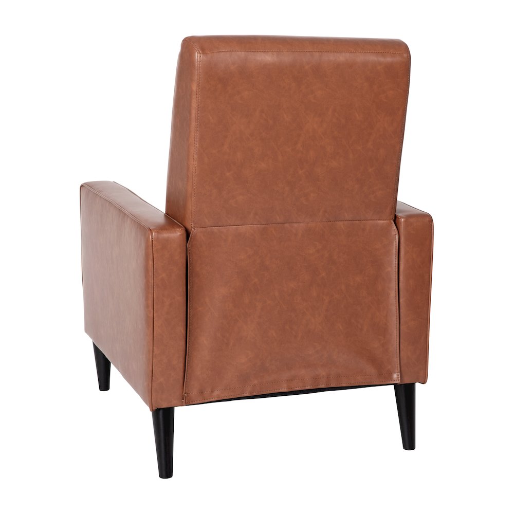 Upholstered Button Tufted Pushback Recliner in Cognac Brown for Residential, Use