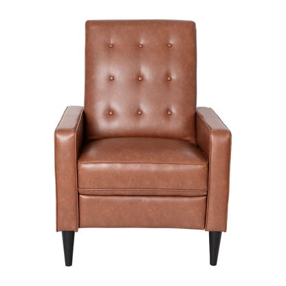Upholstered Button Tufted Pushback Recliner in Cognac Brown for Residential, Use