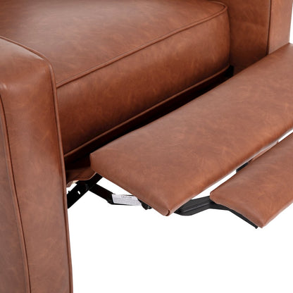 Upholstered Button Tufted Pushback Recliner in Cognac Brown for Residential, Use