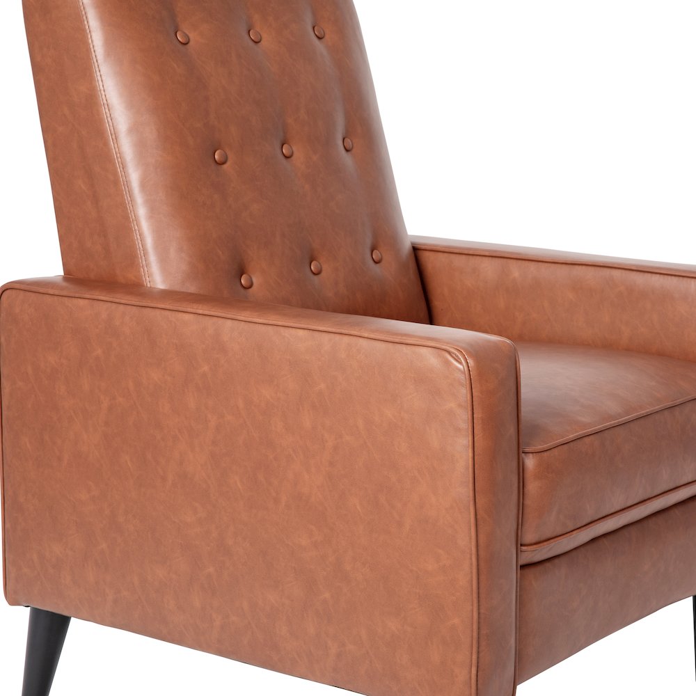Upholstered Button Tufted Pushback Recliner in Cognac Brown for Residential, Use