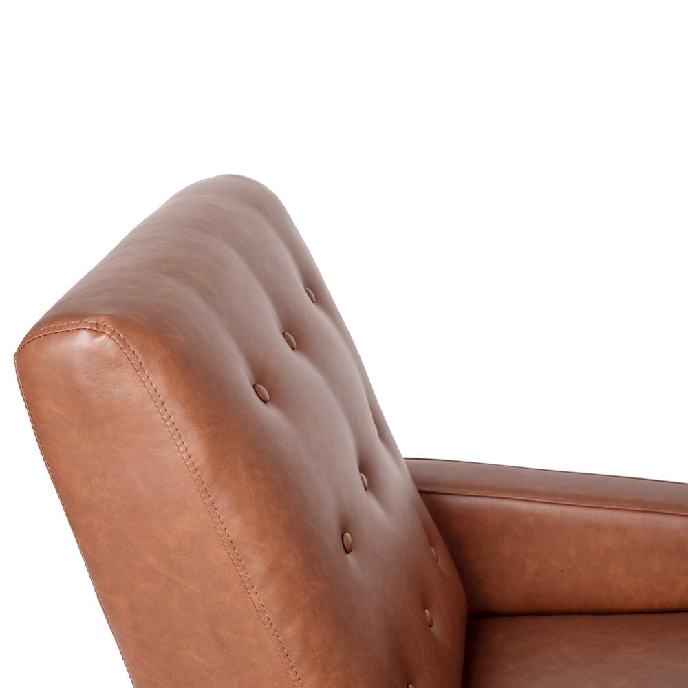 Upholstered Button Tufted Pushback Recliner in Cognac Brown for Residential, Use