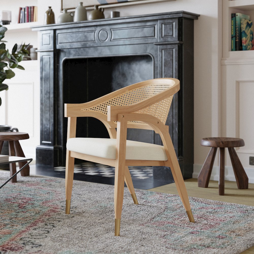 Commercial Cane Rattan Dining Chair with Cushioned Seat, Natural