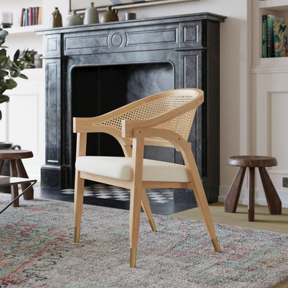 Commercial Cane Rattan Dining Chair with Cushioned Seat, Natural