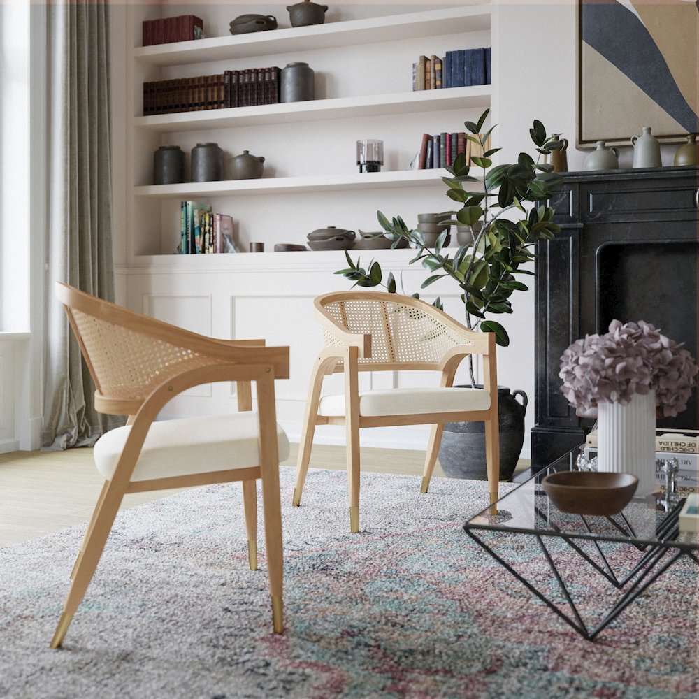 Commercial Cane Rattan Dining Chair with Cushioned Seat, Natural