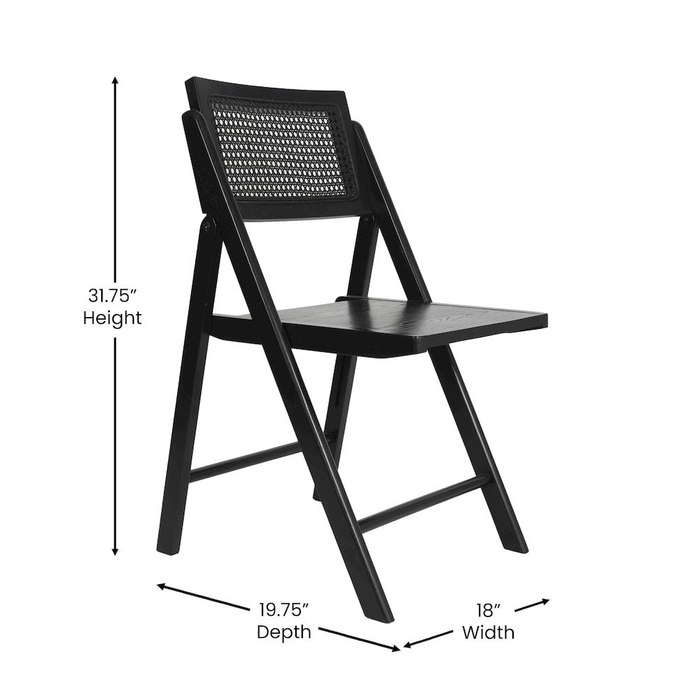 Set of 2 Commercial Cane Rattan Folding Dining and Event Chairs, Black