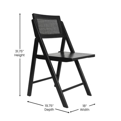 Set of 2 Commercial Cane Rattan Folding Dining and Event Chairs, Black