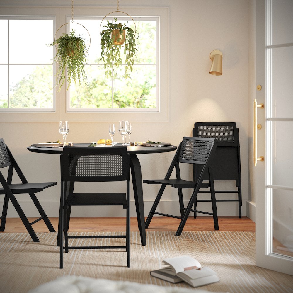 Set of 2 Commercial Cane Rattan Folding Dining and Event Chairs, Black