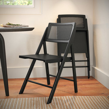 Set of 2 Commercial Cane Rattan Folding Dining and Event Chairs, Black
