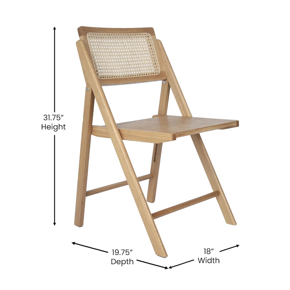 Set of 2 Commercial Cane Rattan Folding Dining and Event Chairs, Natural