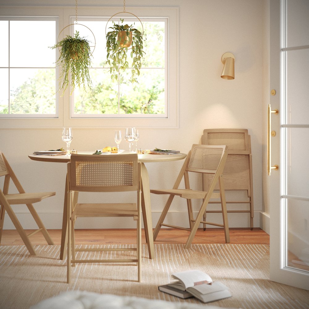 Set of 2 Commercial Cane Rattan Folding Dining and Event Chairs, Natural