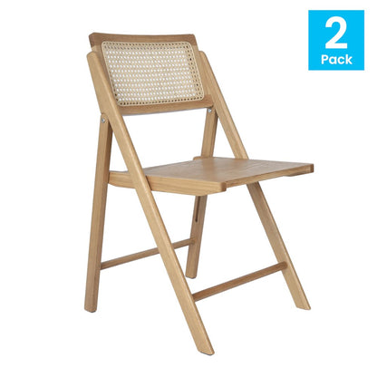 Set of 2 Commercial Cane Rattan Folding Dining and Event Chairs, Natural