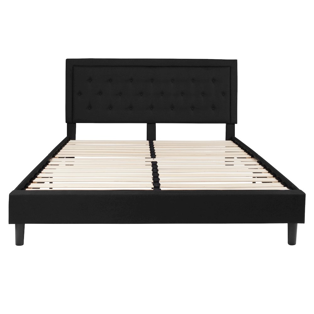 King Size Panel Tufted Upholstered Platform Bed in Black Fabric