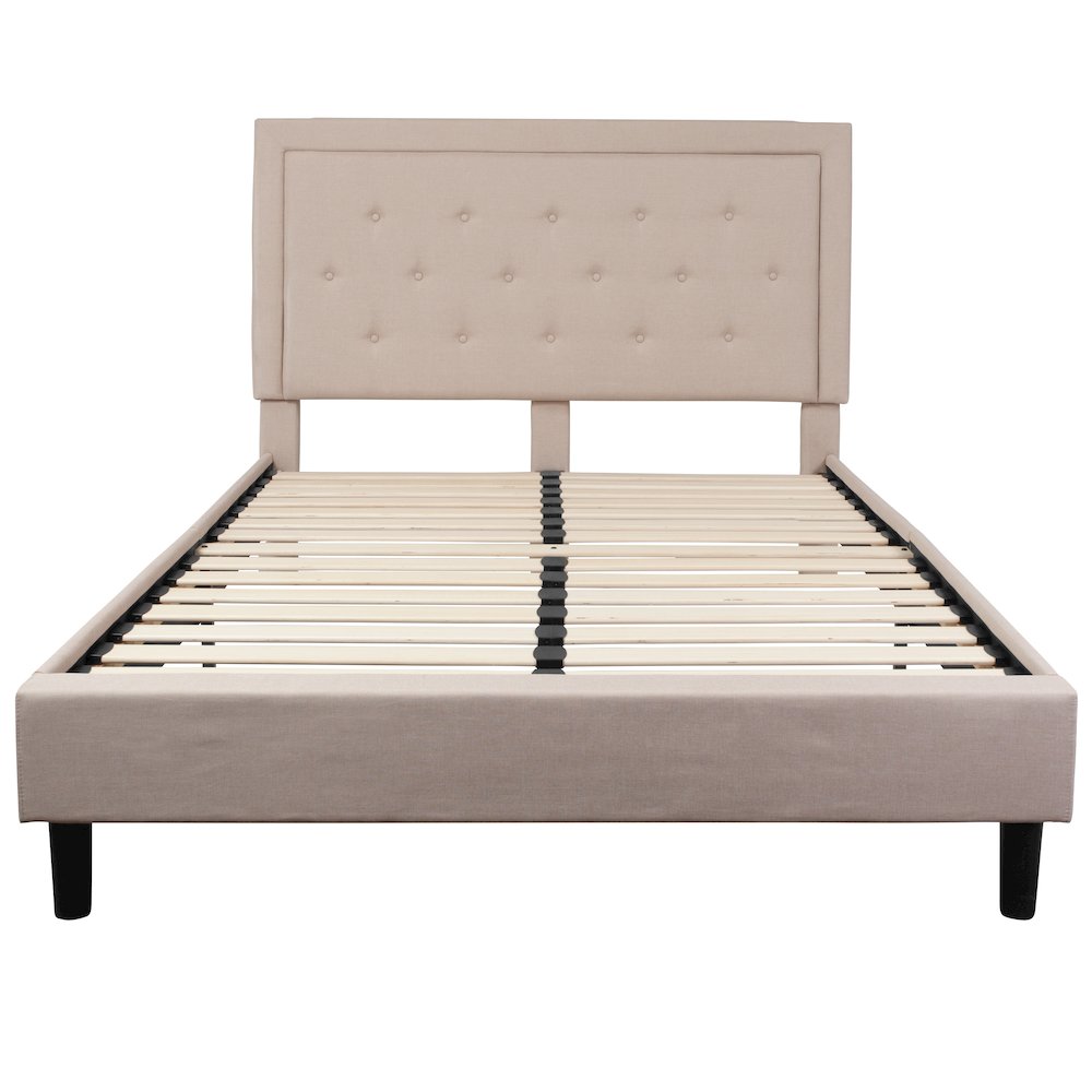 Queen Size Panel Tufted Upholstered Platform Bed in Beige Fabric