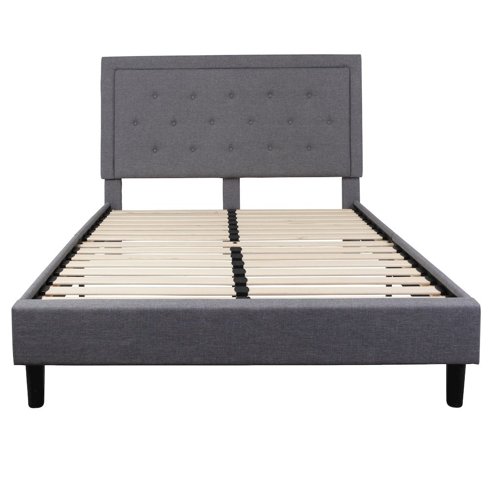 Queen Size Panel Tufted Upholstered Platform Bed in Light Gray Fabric