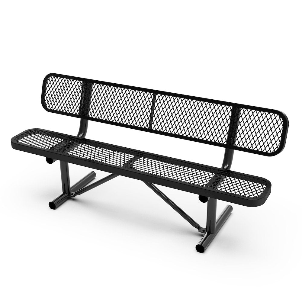6' Commercial Grade Expanded Metal Bench with Backrest for up to 3 Adults, Black