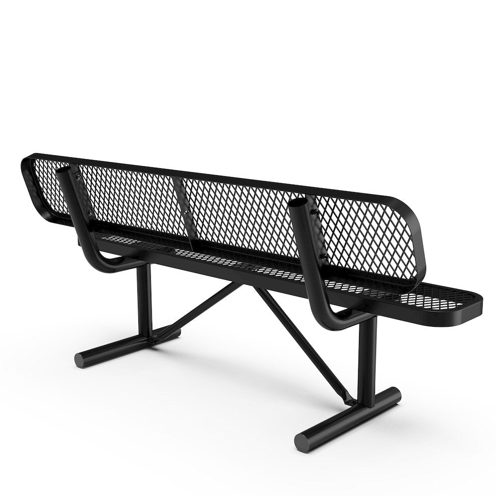 6' Commercial Grade Expanded Metal Bench with Backrest for up to 3 Adults, Black