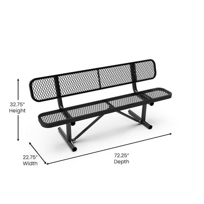 6' Commercial Grade Expanded Metal Bench with Backrest for up to 3 Adults, Black
