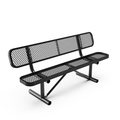 6' Commercial Grade Expanded Metal Bench with Backrest for up to 3 Adults, Black
