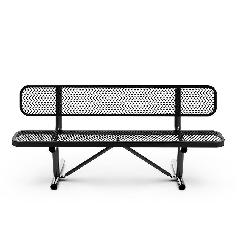 6' Commercial Grade Expanded Metal Bench with Backrest for up to 3 Adults, Black