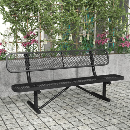 6' Commercial Grade Expanded Metal Bench with Backrest for up to 3 Adults, Black
