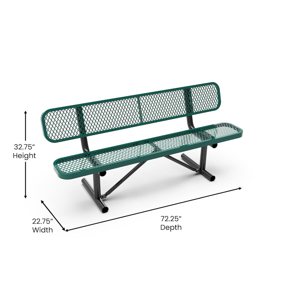 6' Commercial Grade Expanded Metal Bench with Backrest for up to 3 Adults, Green