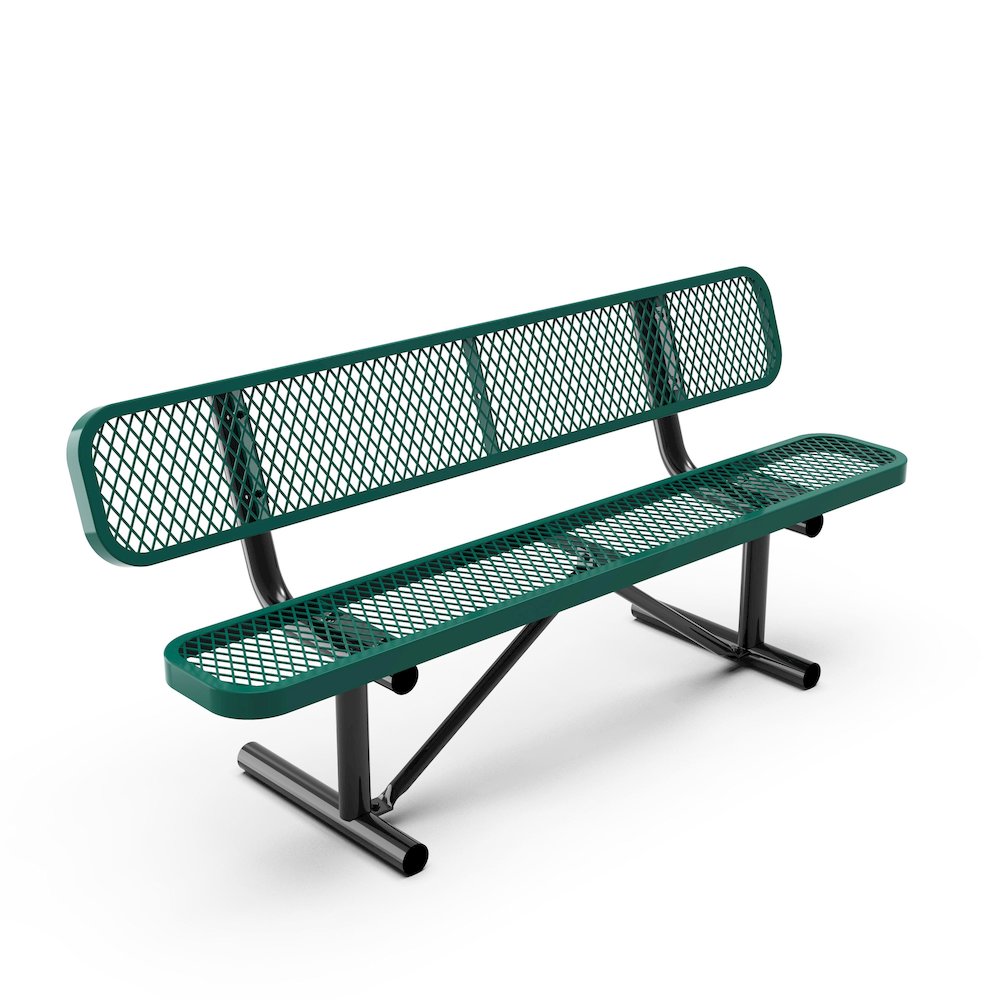 6' Commercial Grade Expanded Metal Bench with Backrest for up to 3 Adults, Green