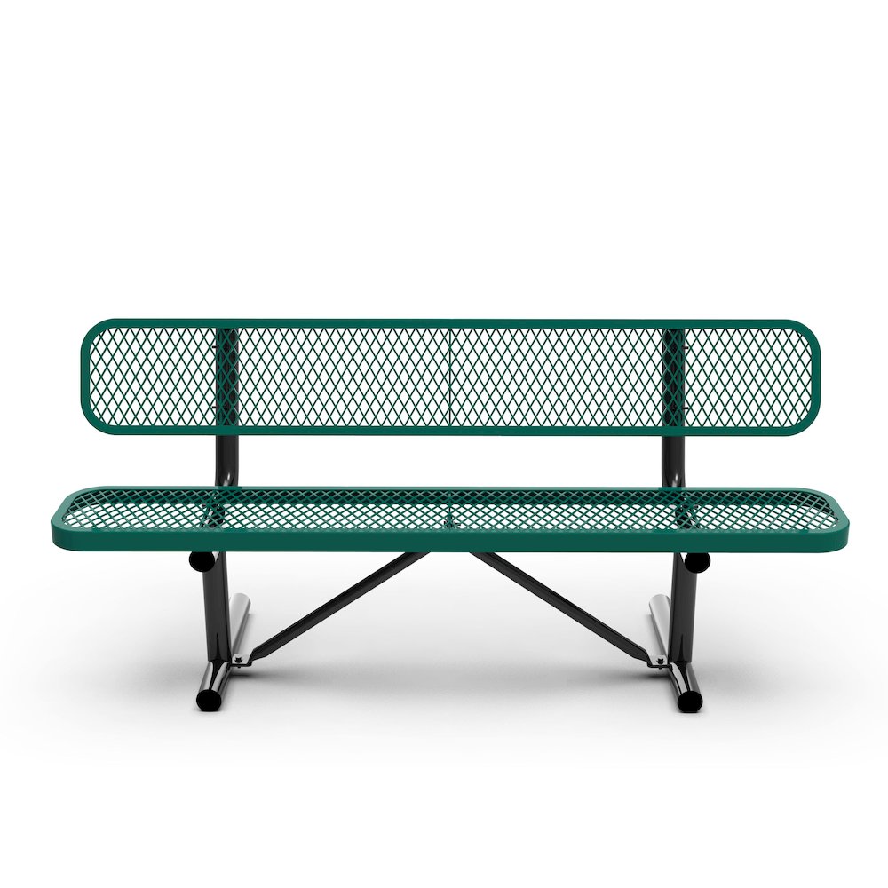 6' Commercial Grade Expanded Metal Bench with Backrest for up to 3 Adults, Green