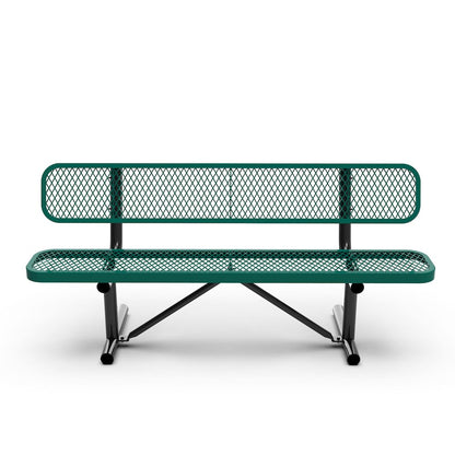 6' Commercial Grade Expanded Metal Bench with Backrest for up to 3 Adults, Green