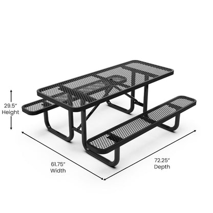 Mantilla 6' Rectangular Outdoor Picnic Table, Black