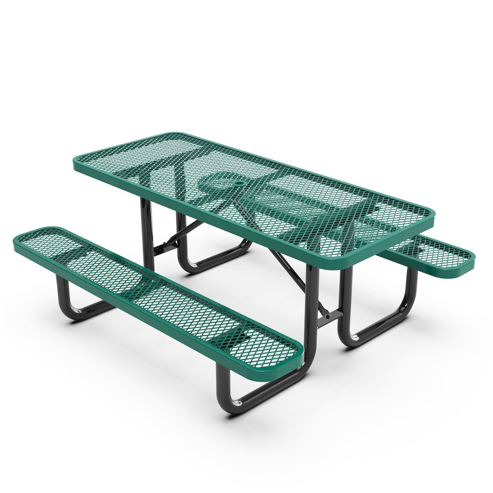 6' Rectangular Outdoor Picnic Table with Green Expanded Metal Mesh Top and Seats
