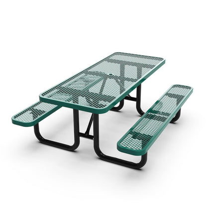 6' Rectangular Outdoor Picnic Table with Green Expanded Metal Mesh Top and Seats