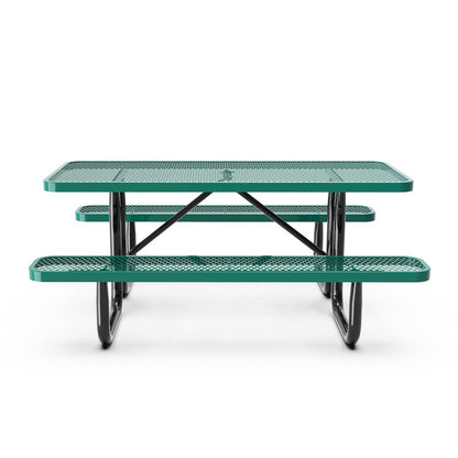 6' Rectangular Outdoor Picnic Table with Green Expanded Metal Mesh Top and Seats