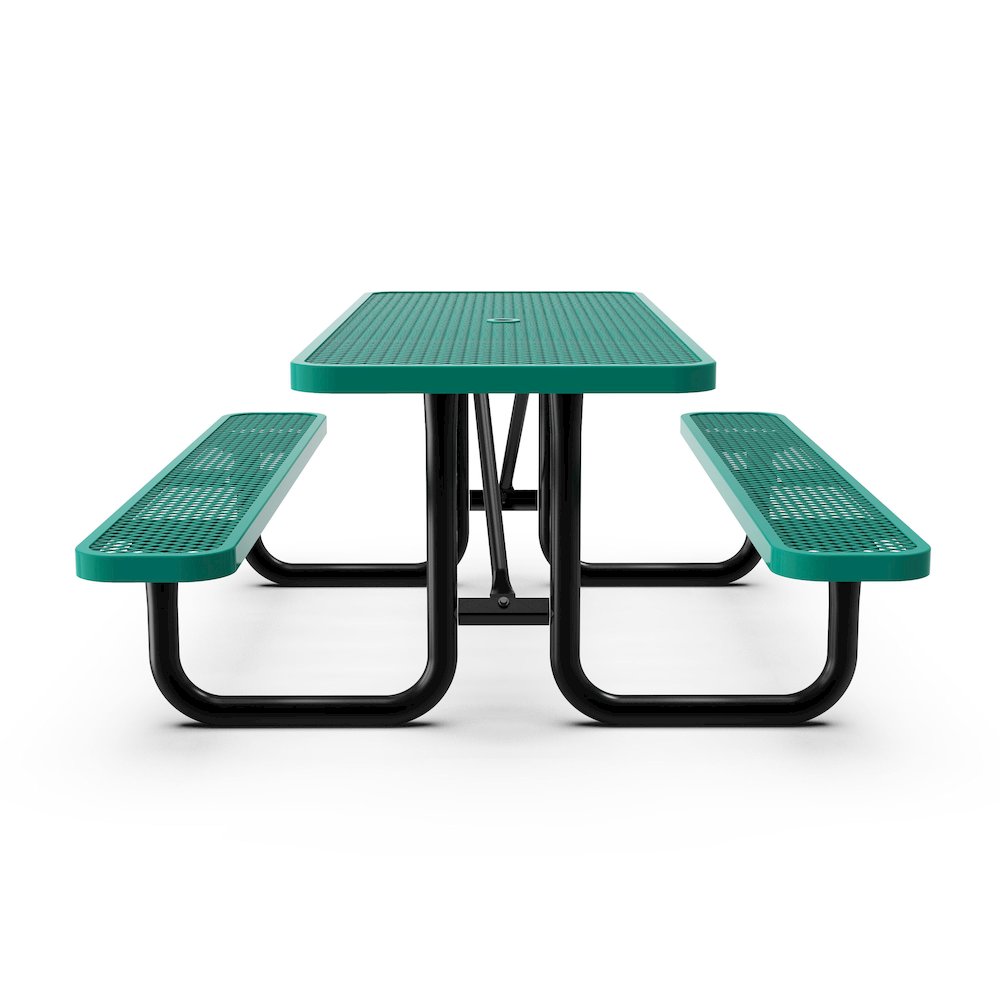 6' Rectangular Outdoor Picnic Table with Green Expanded Metal Mesh Top and Seats