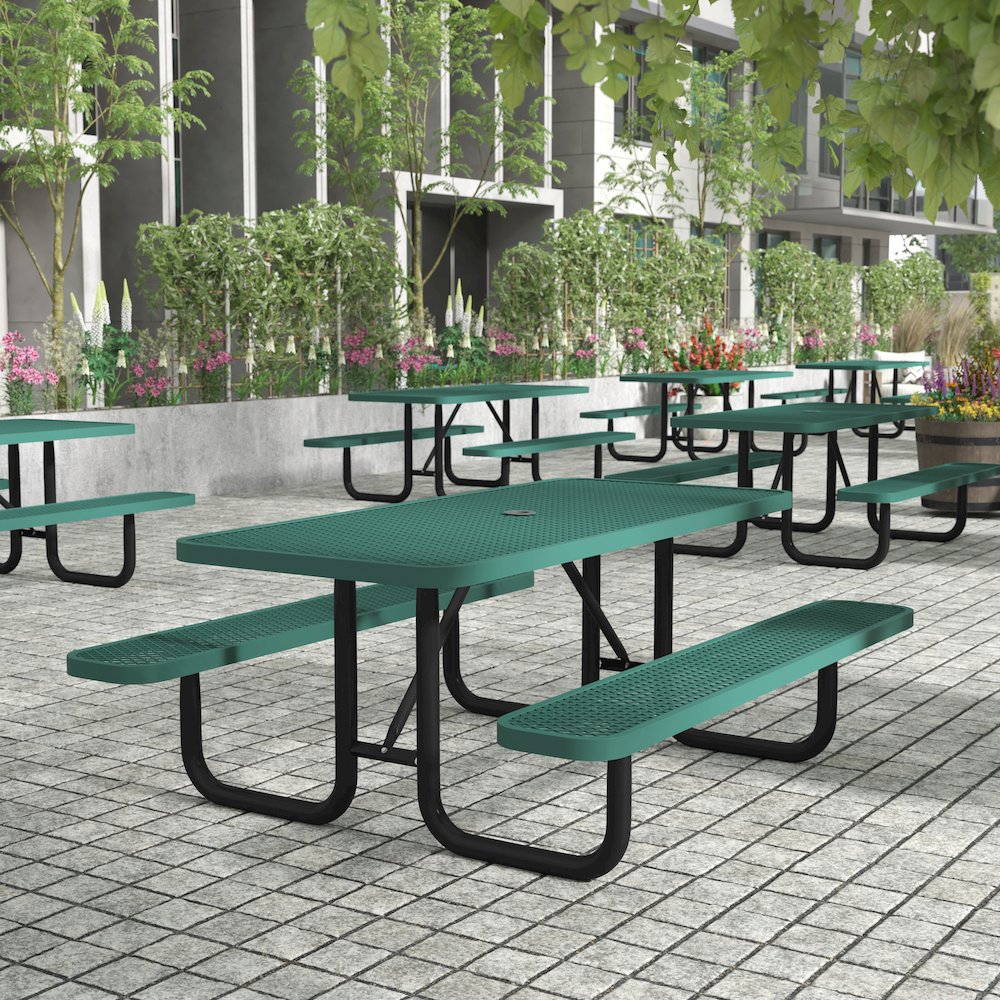 6' Rectangular Outdoor Picnic Table with Green Expanded Metal Mesh Top and Seats