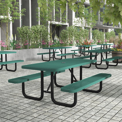 6' Rectangular Outdoor Picnic Table with Green Expanded Metal Mesh Top and Seats