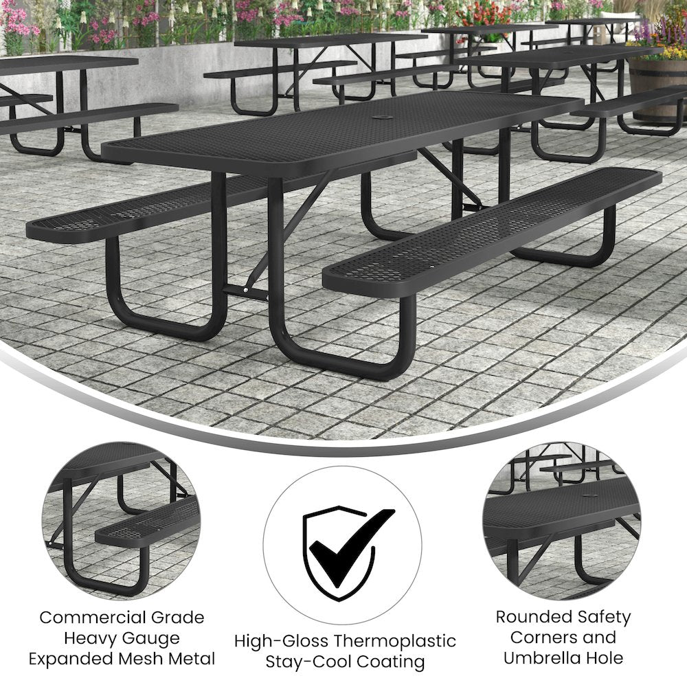 Mantilla 8' Rectangular Outdoor Picnic Table, Black