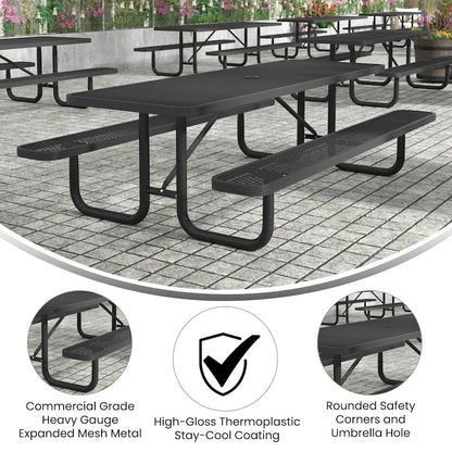 Mantilla 8' Rectangular Outdoor Picnic Table, Black