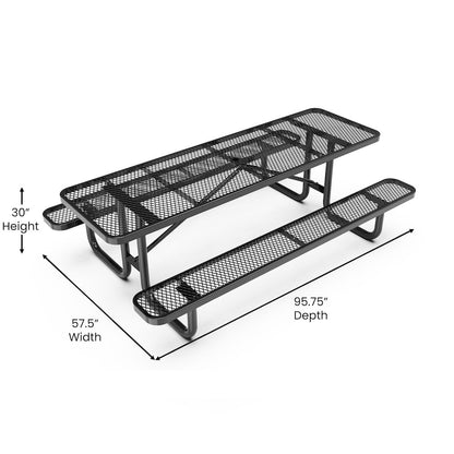 Mantilla 8' Rectangular Outdoor Picnic Table, Black