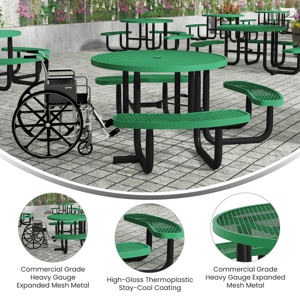 Creekside 46" Round Wheelchair Accessible Commercial Outdoor Picnic Table, Green