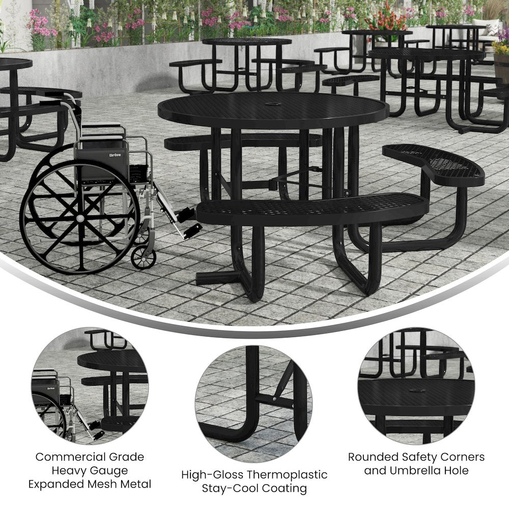 Creekside 46" Round Wheelchair Accessible Outdoor Picnic Table, Black