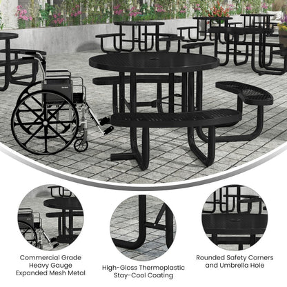 Creekside 46" Round Wheelchair Accessible Outdoor Picnic Table, Black