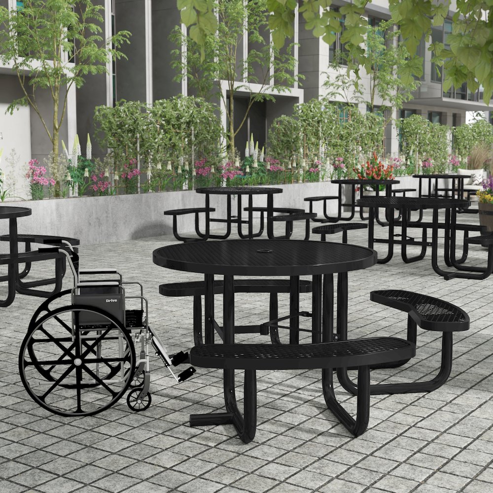 Creekside 46" Round Wheelchair Accessible Outdoor Picnic Table, Black