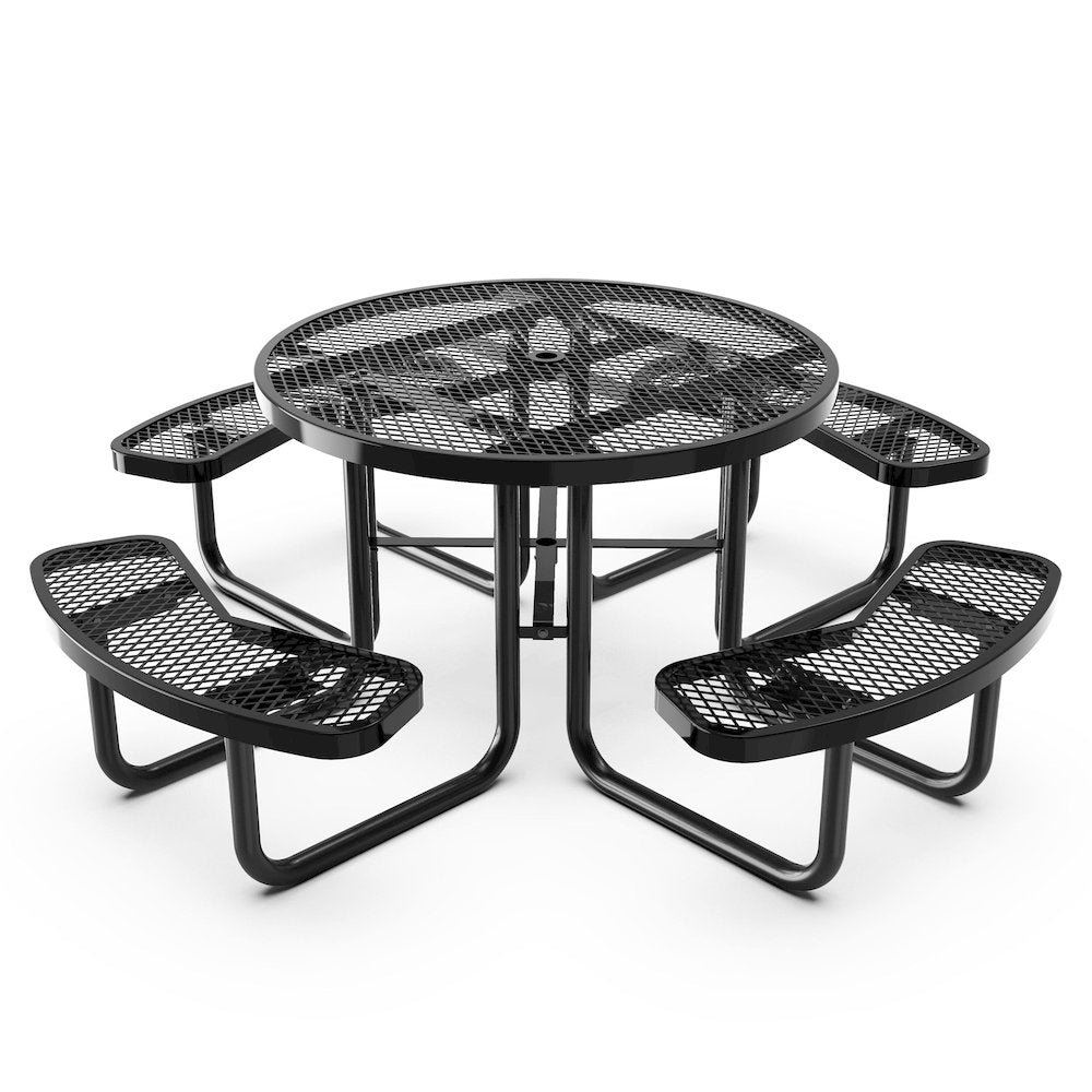 46" Round Outdoor Picnic Table, Commercial Heavy Gauge Expanded Metal Mesh Seats