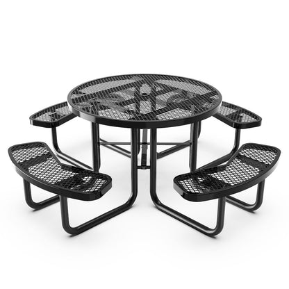 46" Round Outdoor Picnic Table, Commercial Heavy Gauge Expanded Metal Mesh Seats