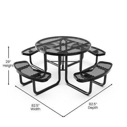 46" Round Outdoor Picnic Table, Commercial Heavy Gauge Expanded Metal Mesh Seats