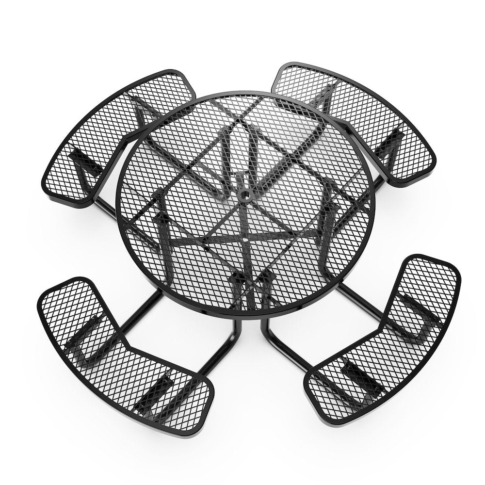 46" Round Outdoor Picnic Table, Commercial Heavy Gauge Expanded Metal Mesh Seats